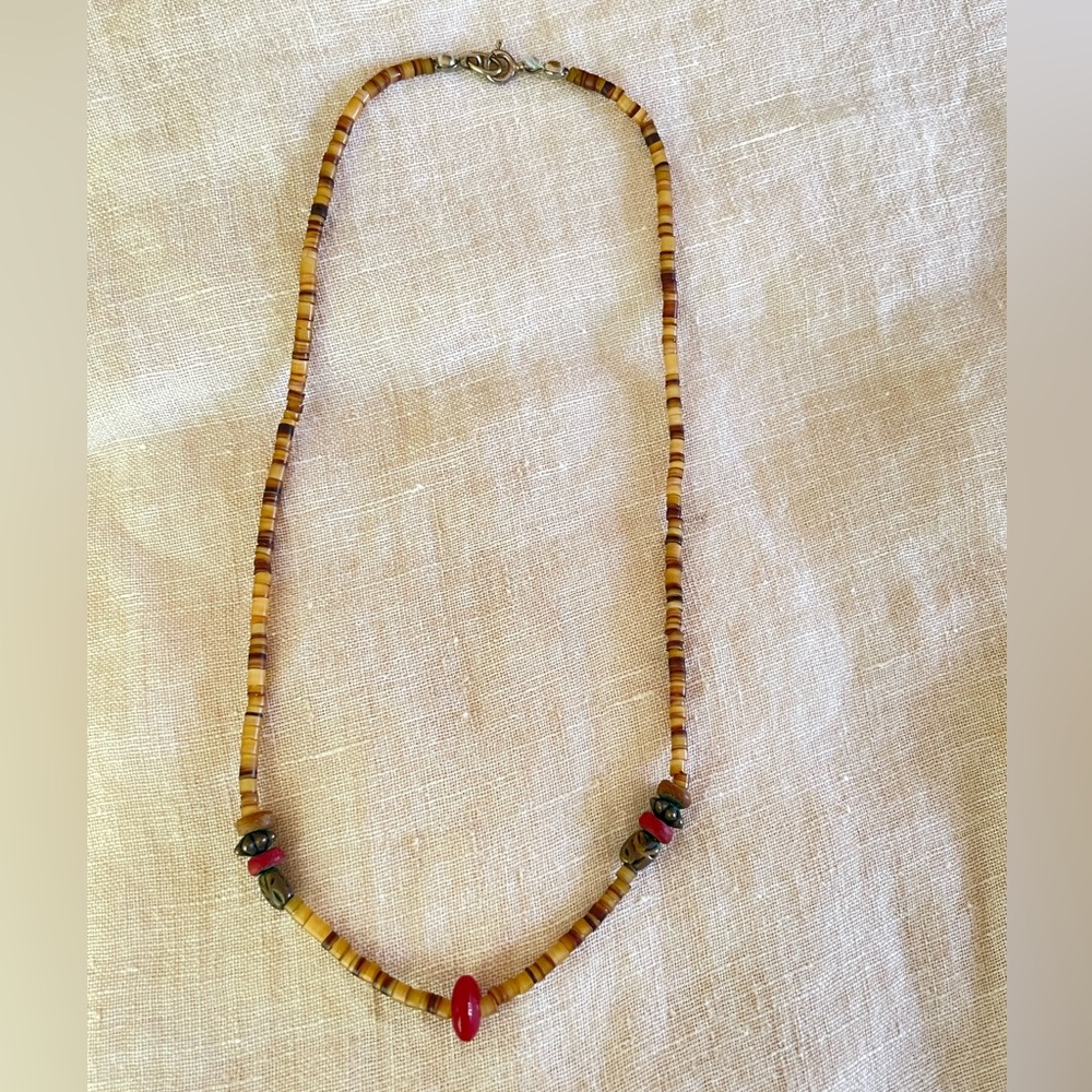 Boho Beaded Necklace with Red Accent - Picture 2 of 3